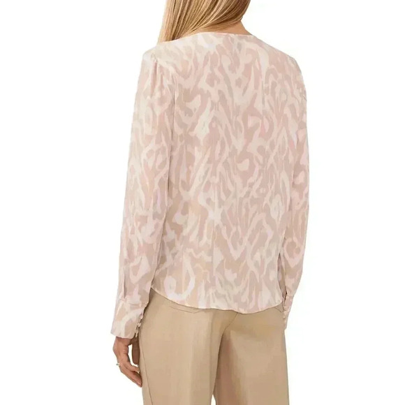 Halogen Abstract Pattern Cross Front Blouse V-Neck White/Tan Size Small NWT - Picture 2 of 11